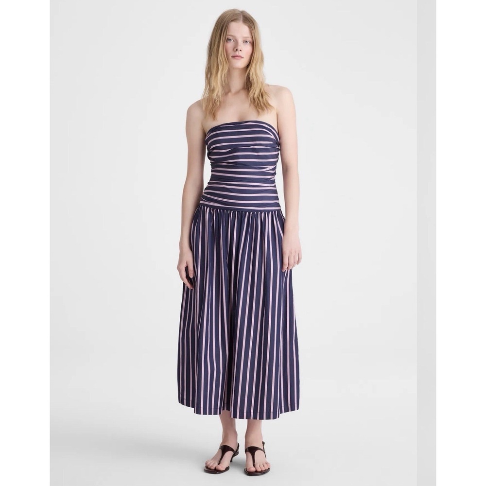 NWT Madewell Strapless Ruched Midi Dress in Poplin Size 00